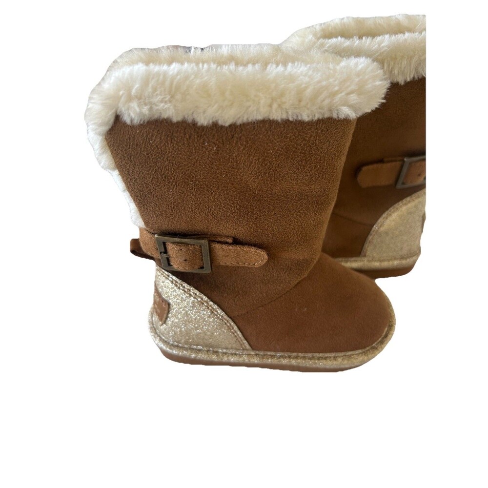 OshKosh B’Gosh Toddler Girls Faux For Winter Boots Brown Gold Glitter SZ 5 NWOT